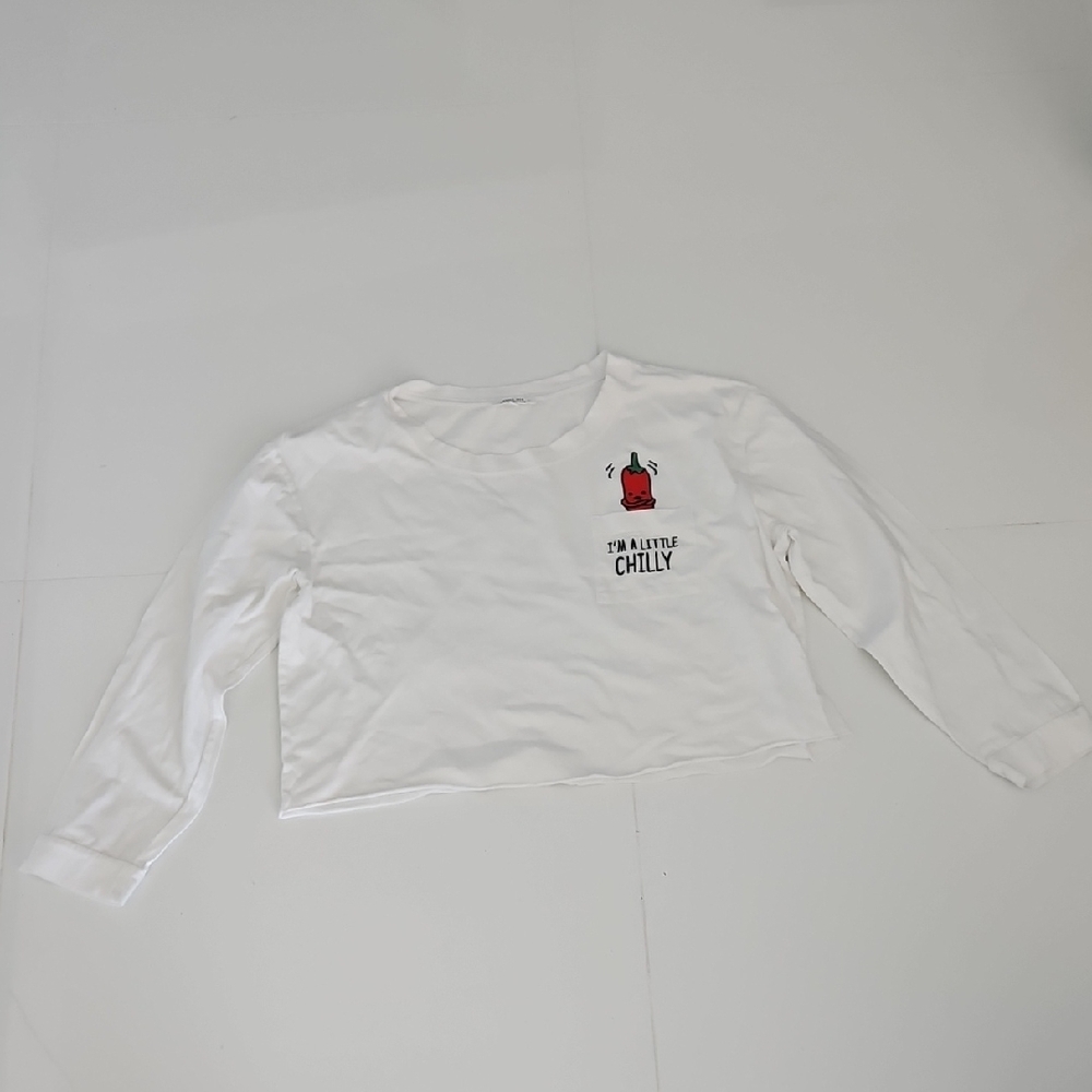 Messy Bun Just Chillin Long Sleeve Crop Tee - "I'm a Little Chilly" Embroidered